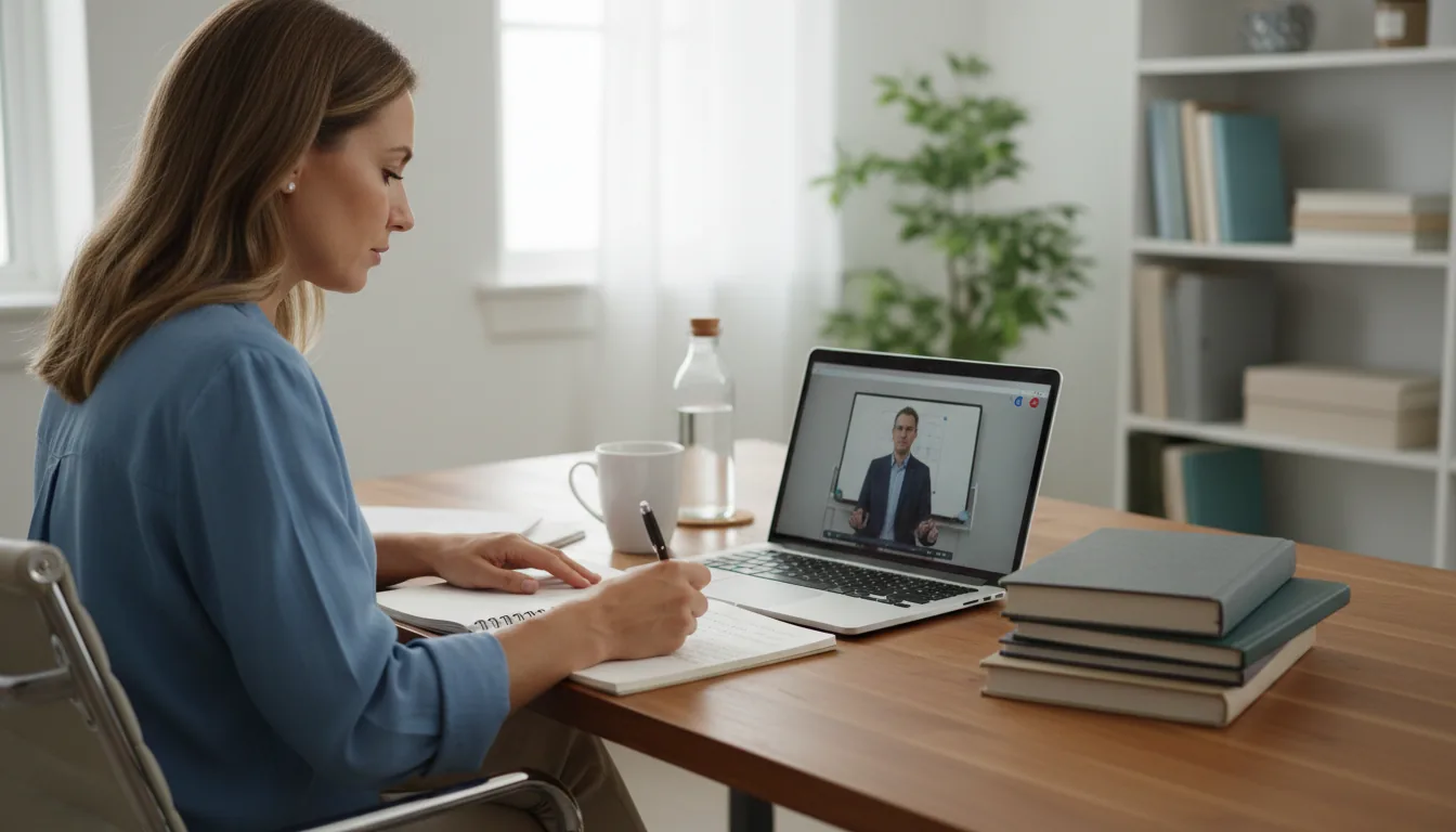 Adult learner taking an online course on a laptop
