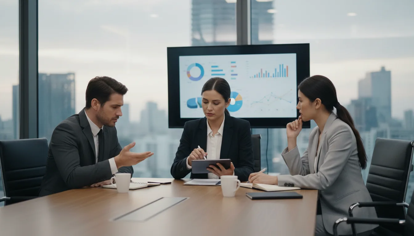 Executives reviewing financial charts in a boardroom