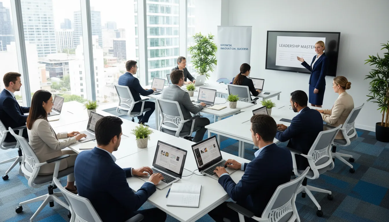 Adult workers in a workforce training classroom